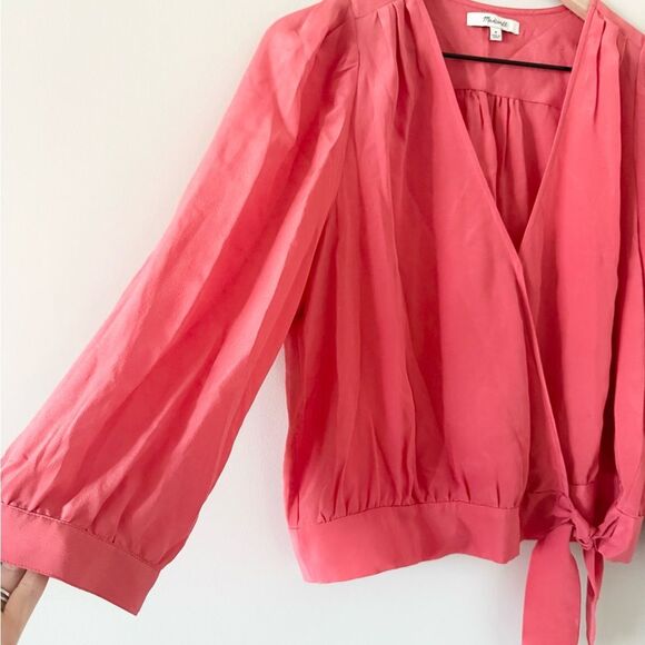 Madewell Silk Wrap Blouse in Watermelon Pink Size M - Picture 3 of 6